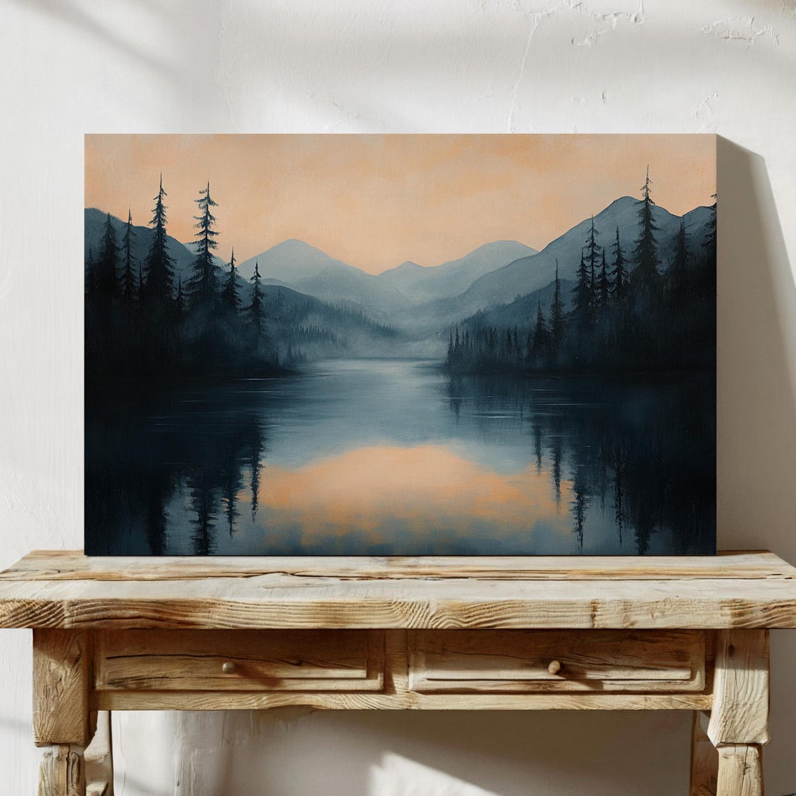 Misty Mountain Lake Dark Forest Reflection Art Moody Sunset Wall Print Serene Nature Landscape Calm Wilderness Decor - Image 4