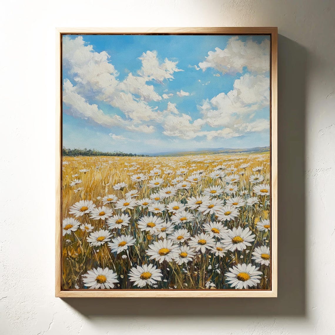 White Daisies Field Close Up Blue Sky Clouds Floral Meadow Poster - Image 4