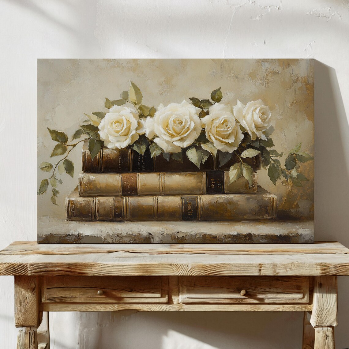 Creamy White Roses on Antique Books Neutral Elegant Wall Poster - Image 7