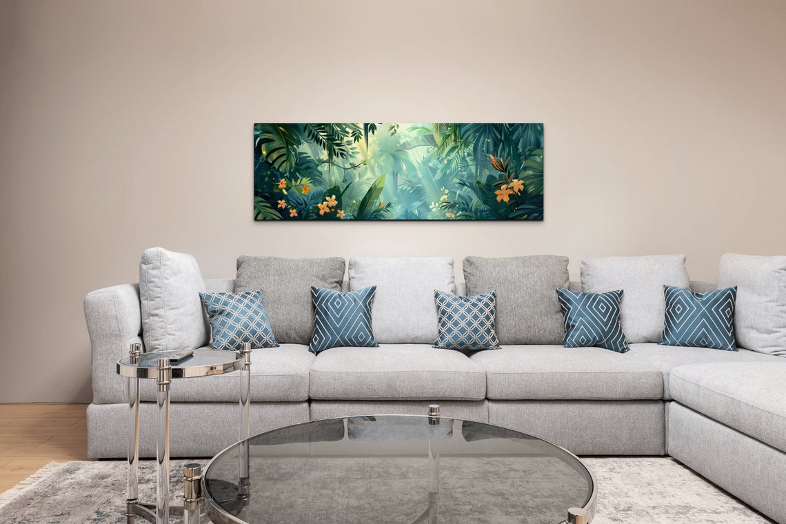 Tropic Botanical Floral Sce Mid Century Modern Wall Art Panoramic Botanical Art Floral Wall Art Tropical Art - Image 5