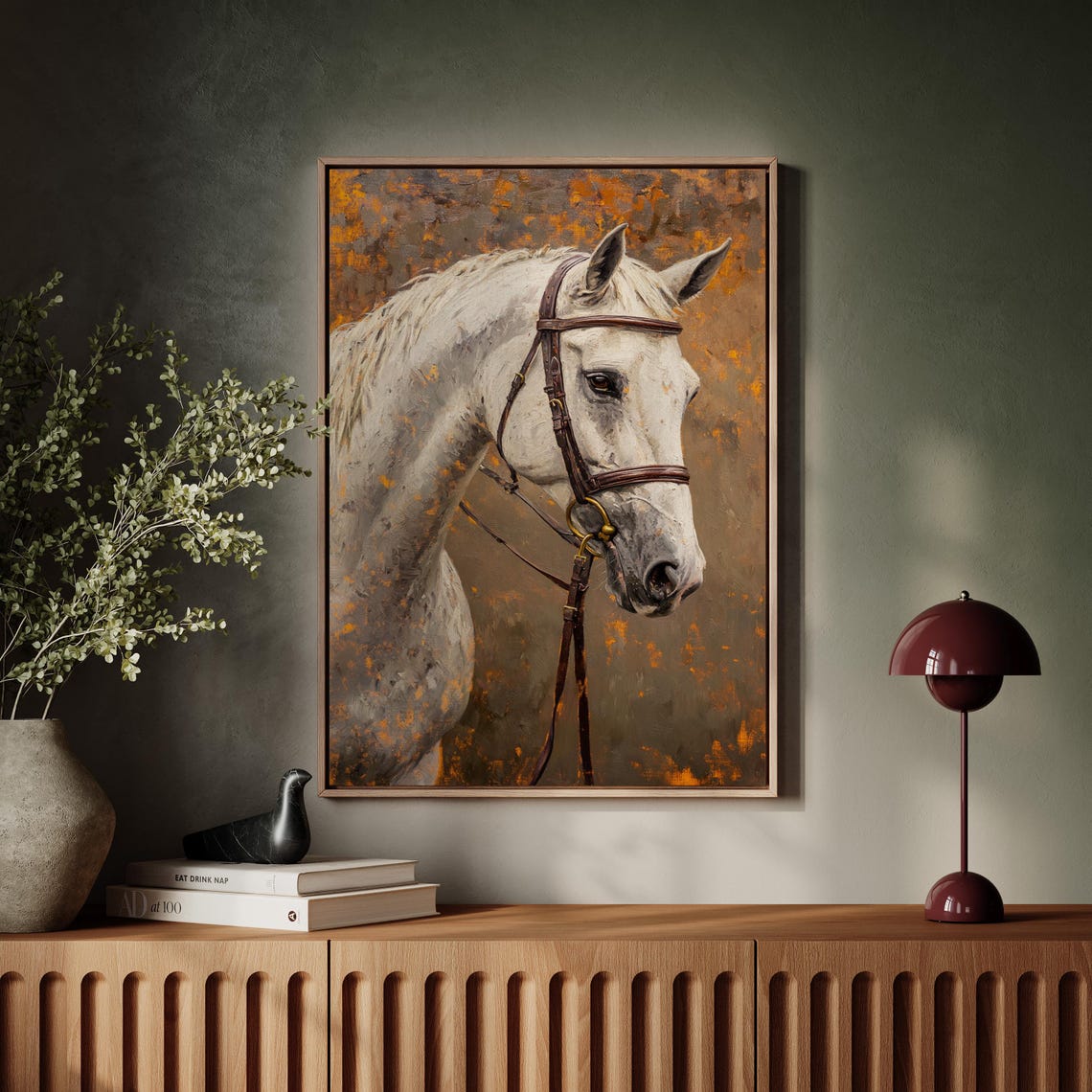 Elegant White Horse Head Portrait Rustic Oil Painting Animal Poster - Image 7