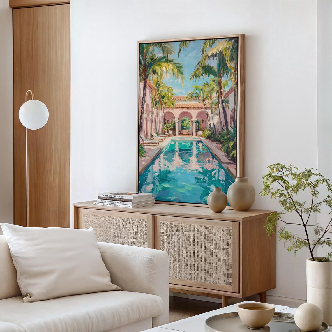 Tropical Courtyard Pool, Mediterranean Style Art Print - Image 4