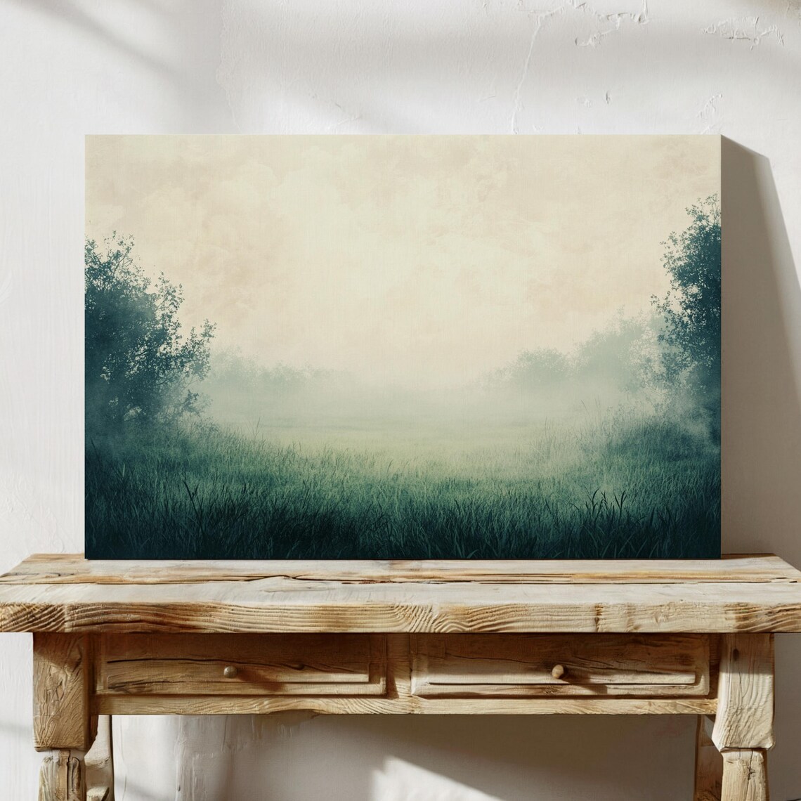 Misty Green Grassland Shrouded In Fog Soft Morning Meadow Wall Poster - Image 3