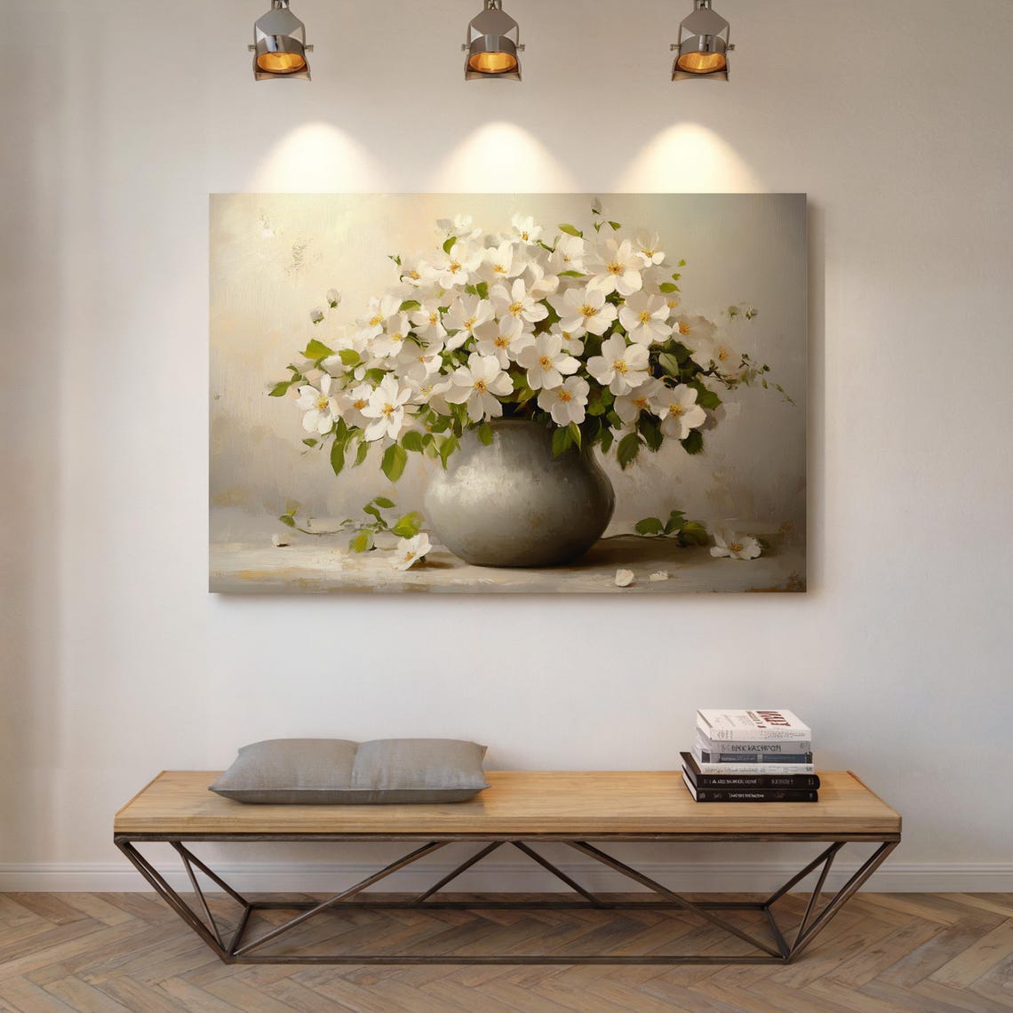 White Floral Bouquet In Elegant Vase Rustic Cottagecore Poster - Image 4
