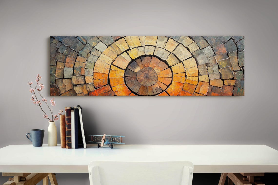 Earthy Mosaic Stone Tree Ring Panoramic Abstract Wall Decor Poster - Image 3