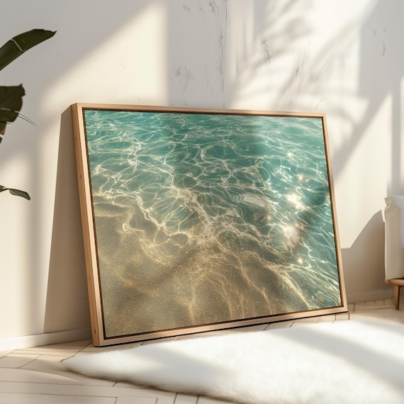 Sunlit Ocean Waves Sandy Beach Turquoise Water Coastal Photo Wall Art
