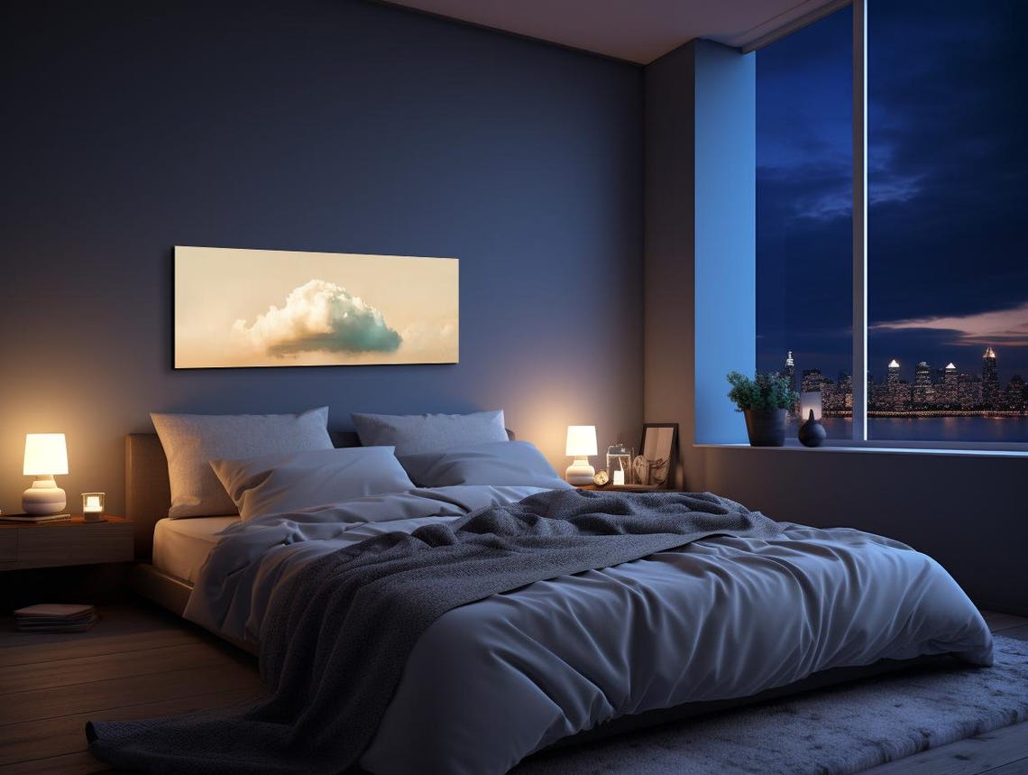 Single White Cloud on Beige Sky Minimalist Serene Cloud Art Poster - Image 3