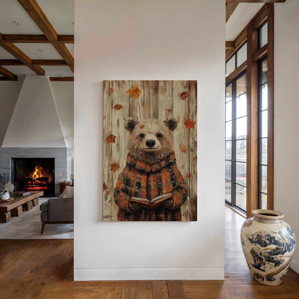 Cozy Autumn Bear Reading, Rustic Woodland Decor - Image 4