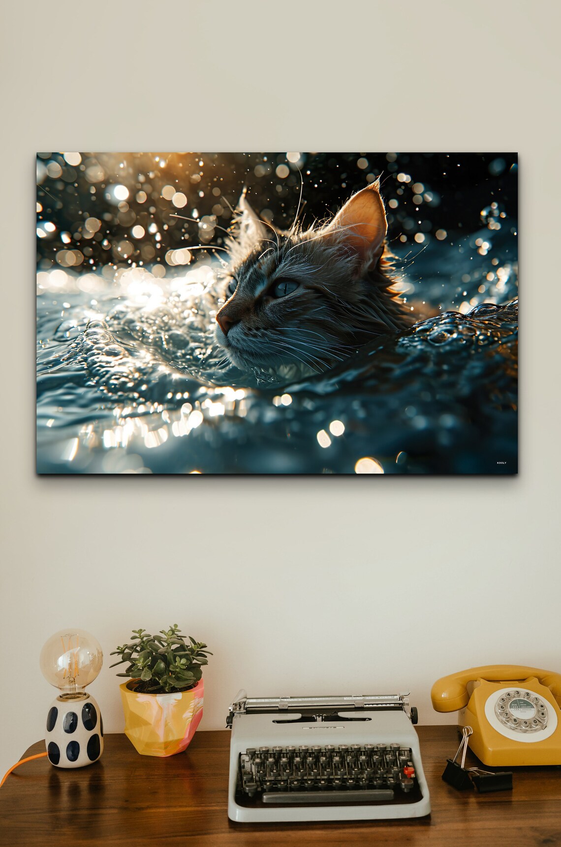 Cat In Water Wall Art Print, Animal Landscape - Image 4