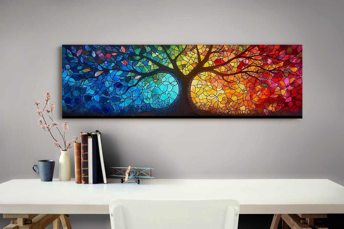 Yggdrasil Tree of Life Stained Glass Mosaic Colorful Wall Art - Image 4