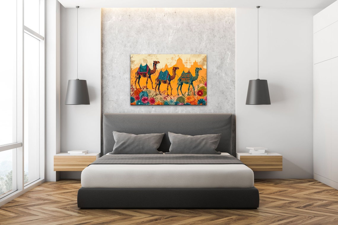 Three Decorated Camels Indian Desert Caravan Colorful Poster - Image 5