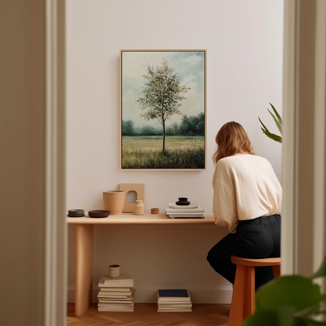 Solitary Tree, Minimalist Nature Landscape Art Print - Image 2