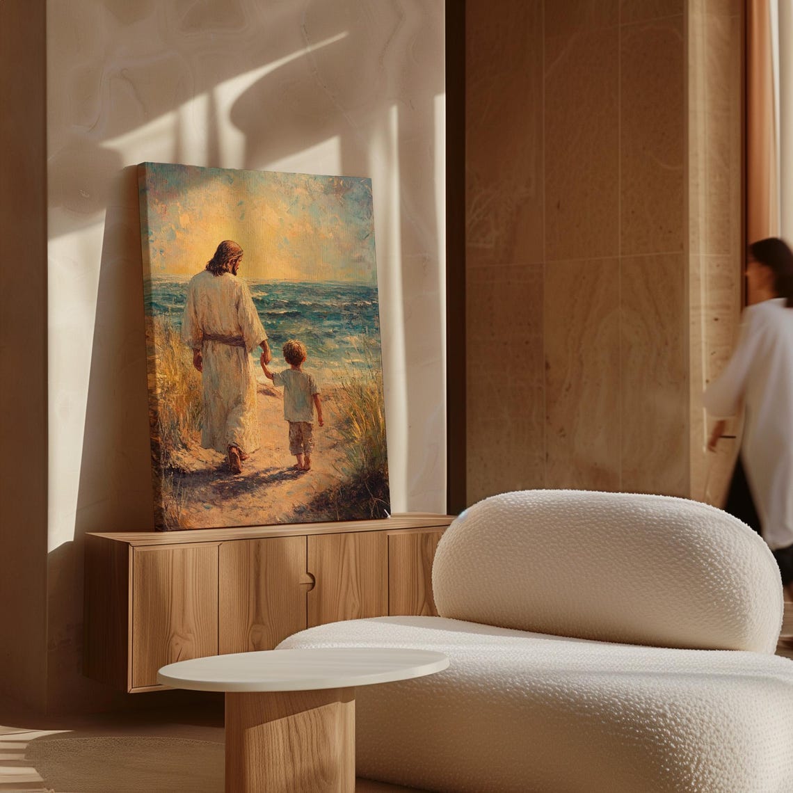 Jesus Walking With Child Sunset Ocean Path Christian Art Poster - Image 7