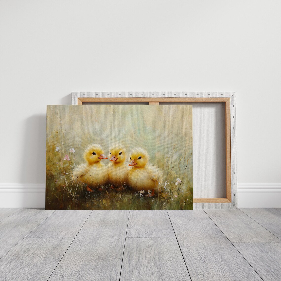 Three Fluffy Yellow Ducklings In Blooming Meadow Oil Painting Poster - Image 6
