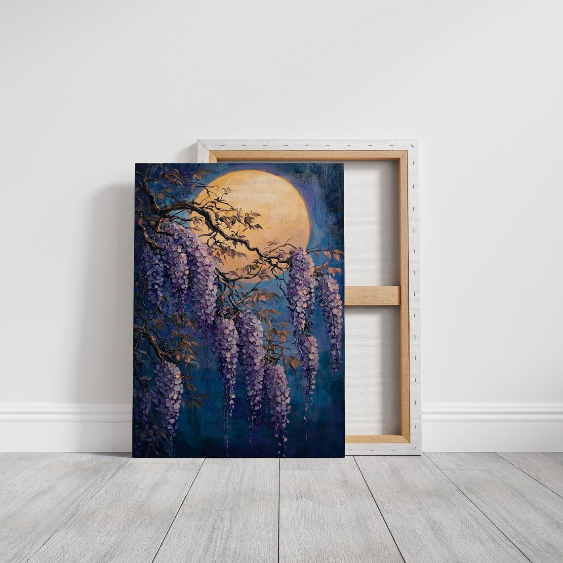 Wisteria Blossoms Golden Full Moon Dreamy Night Floral Poster - Image 3