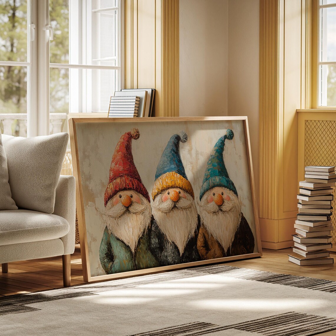Three Cute Christmas Gnomes In Colorful Hats Whimsical Holiday Poster - Image 6