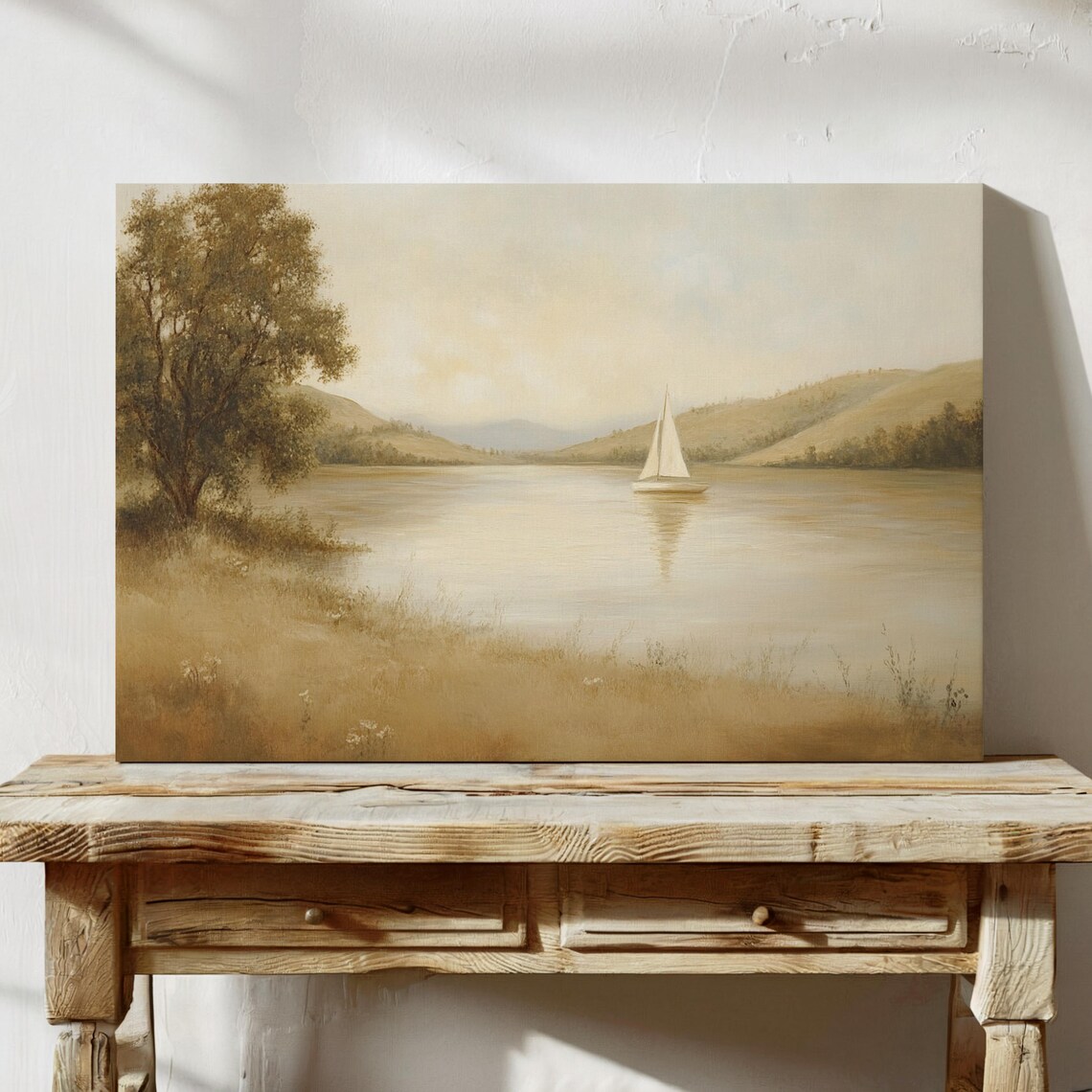 Sailboat Lake Minimalist Nautical Scene Art Print - Image 3