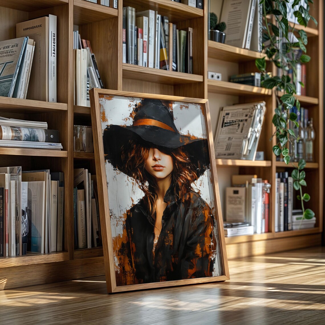 Mysterious Cowgirl Black Hat Shadowed Eyes Moody Western Art Poster