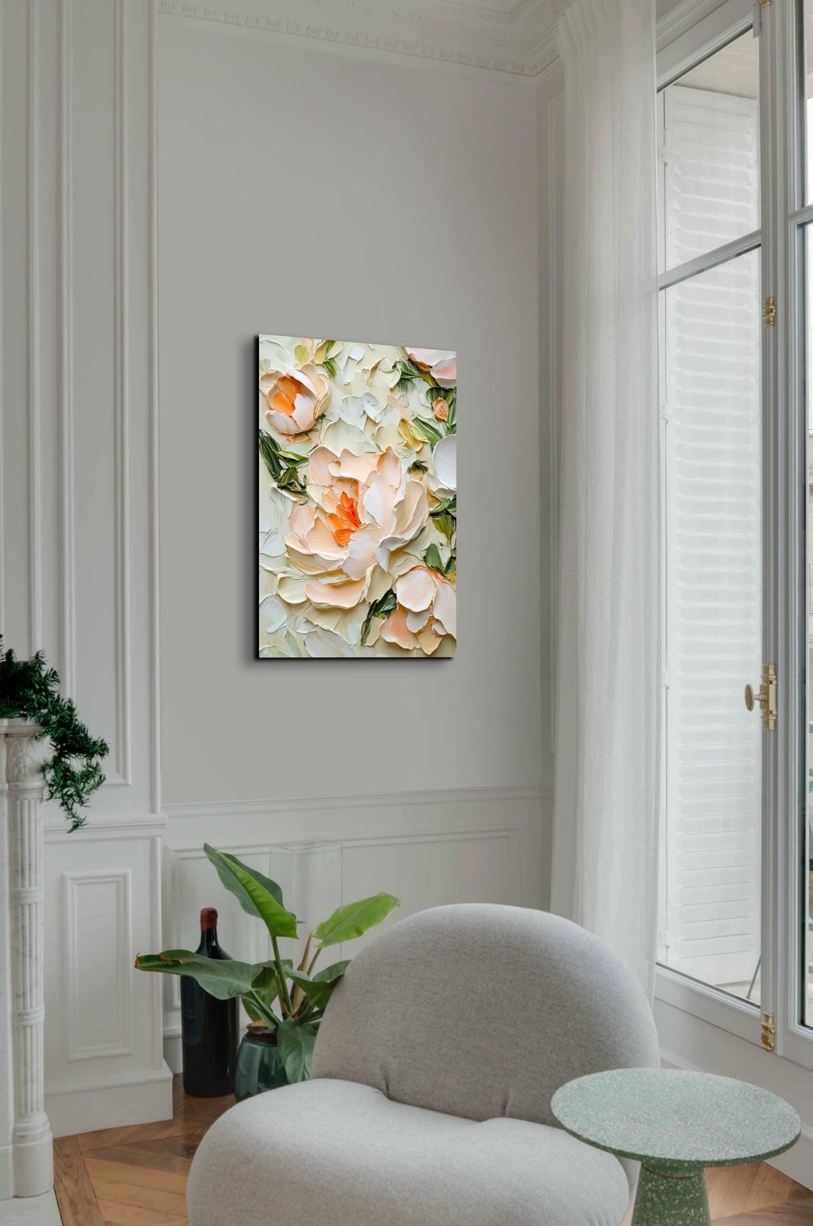 Cream Blush Delicate Peony Blooms Impasto Floral Vertical Art Poster - Image 7