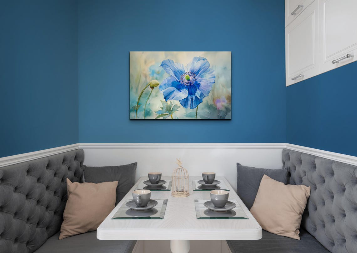 Blue Himalayan Poppy Watercolor Bloom Square Botanical Poster - Image 4