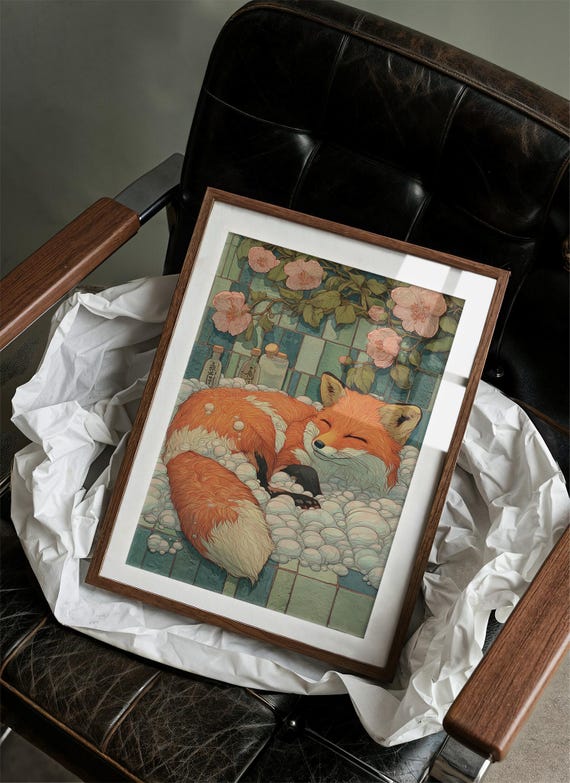 Sleeping Fox In Floral Bath Art Print
