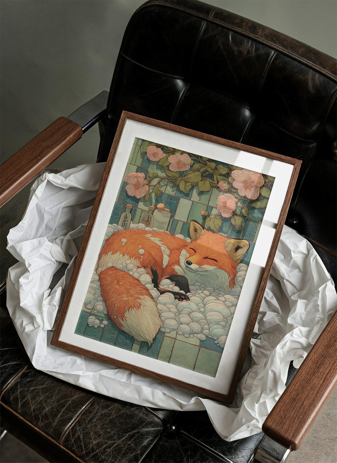 Sleeping Fox In Floral Bath Art Print