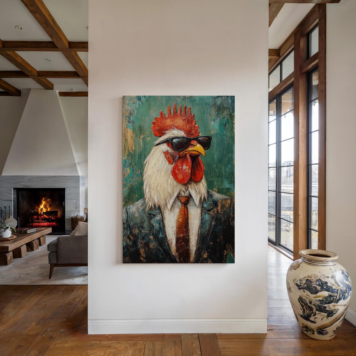 Dapper Rooster in Suit and Sunglasses Cool Abstract Chicken Poster - Image 4