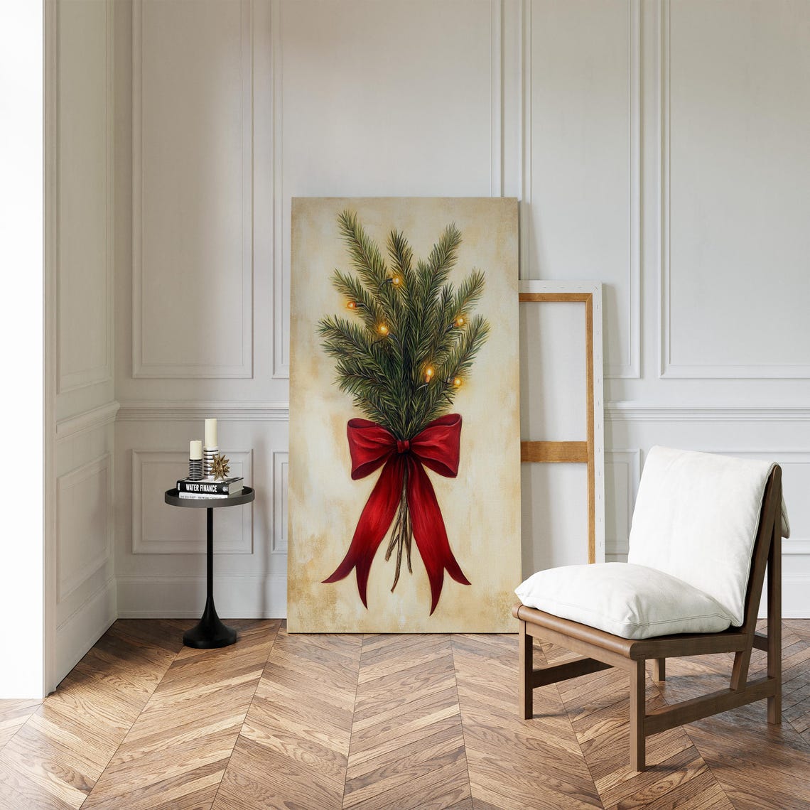 Christmas Pine Bundle With Lights And Red Bow Rustic Holiday Poster - Image 4