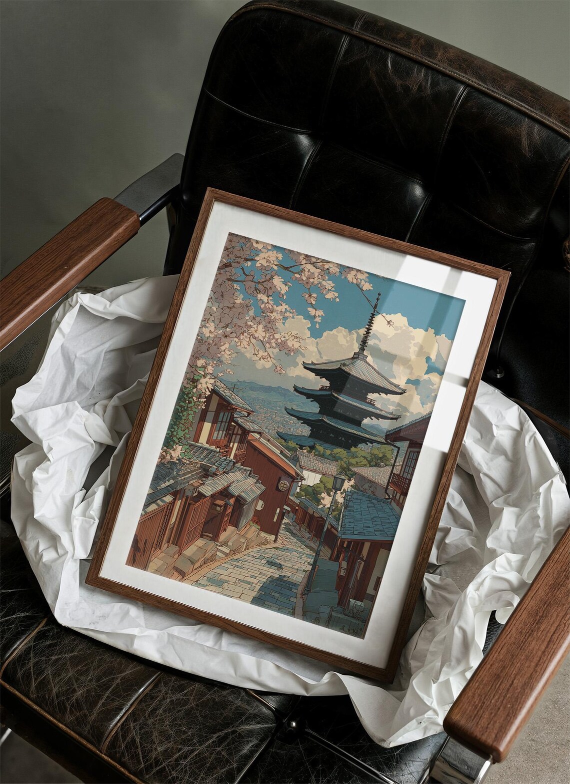 Cherry Blossoms Over Kyoto Street Art Print