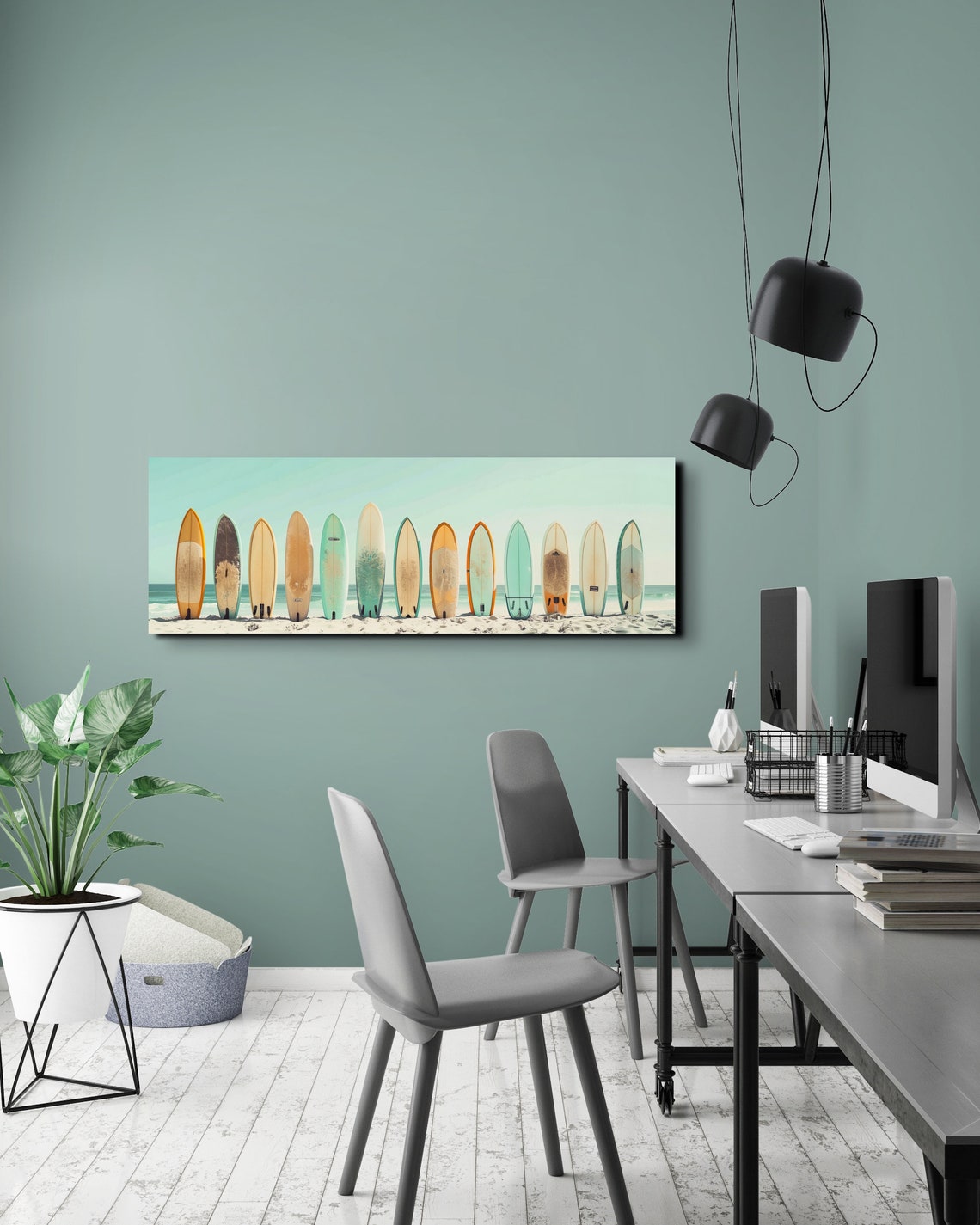 Pastel Color Palette Surfboard Lineup Ready To Hang Panoramic Wall Art Prints Retro Style Surf Art Panoramic Wall Art - Image 7