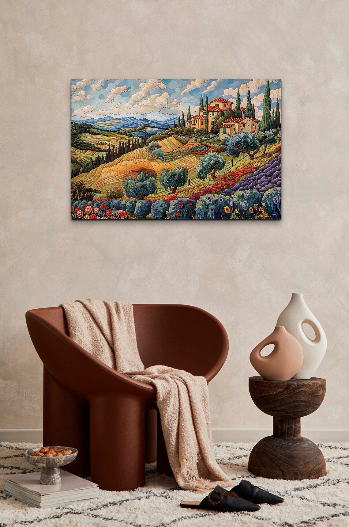 Tuscan Hillside Villa Vineyard Mosaic Style Italian Countryside Print - Image 5