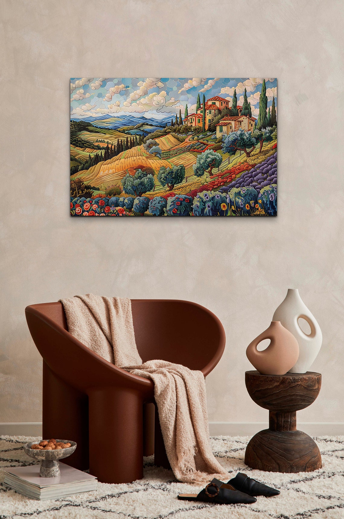 Tuscany In The Style Of Ernst Haeckel Wall Art Print France Rural Vineyard French Hillside Decor Vibrant Painting - Image 5