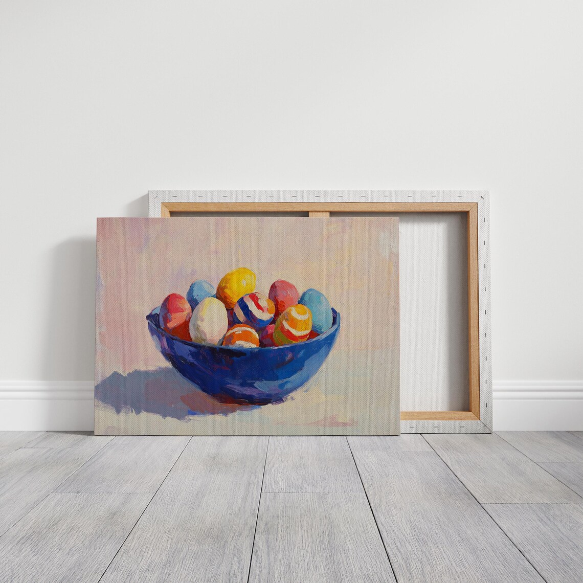 Painted Easter Eggs in Cobalt Blue Bowl Bright Spring Painting Wall Art - Image 5