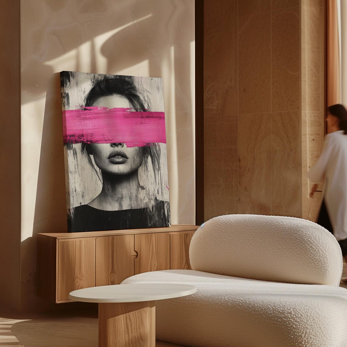 Abstract Woman Portrait With Bold Pink Brushstroke Modern Art Poster - Image 6