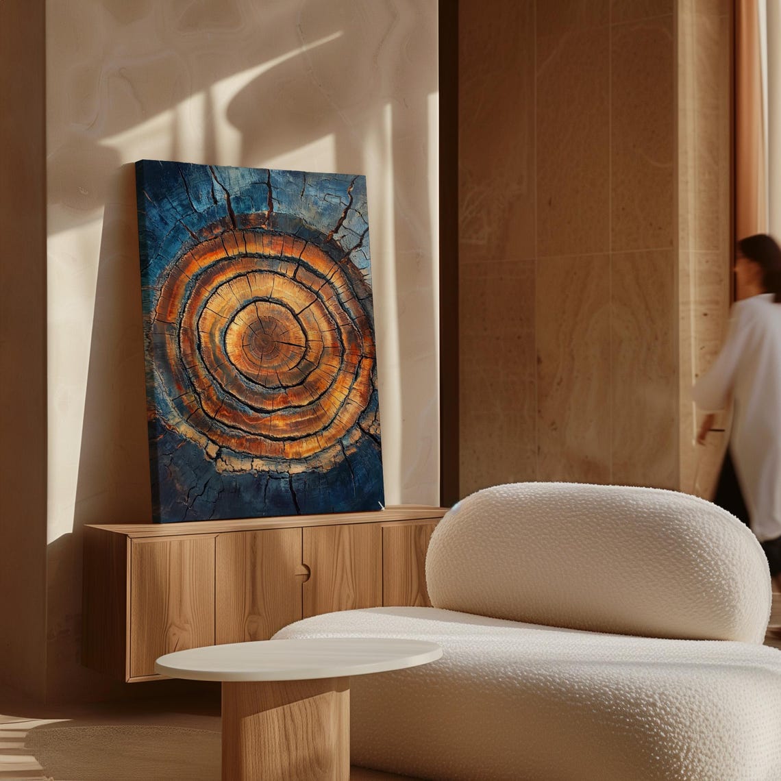 Rust Orange Tree Ring Deep Blue Textured Botanical Statement Poster - Image 7