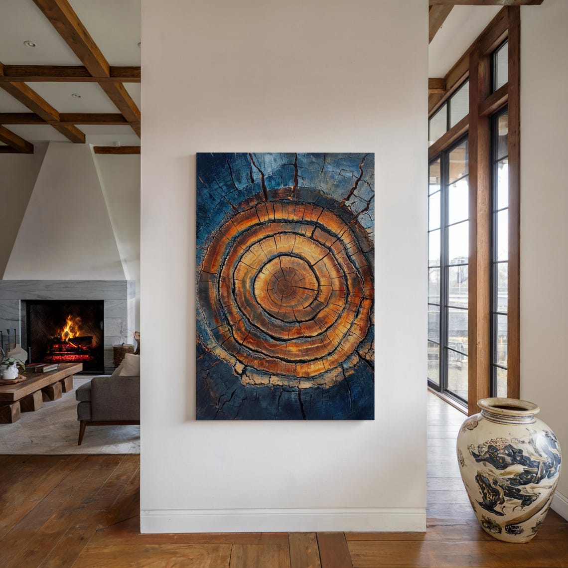 Rust Orange Tree Ring Deep Blue Textured Botanical Statement Poster - Image 4