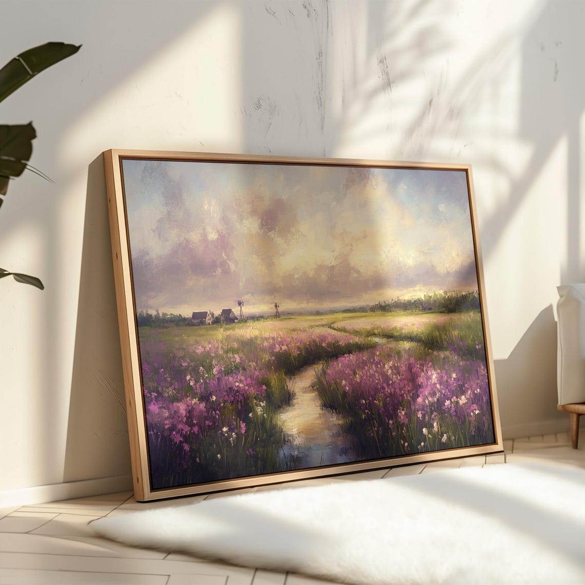 Purple Wildflower Meadow With Stream At Sunset Painting Poster - Image 3