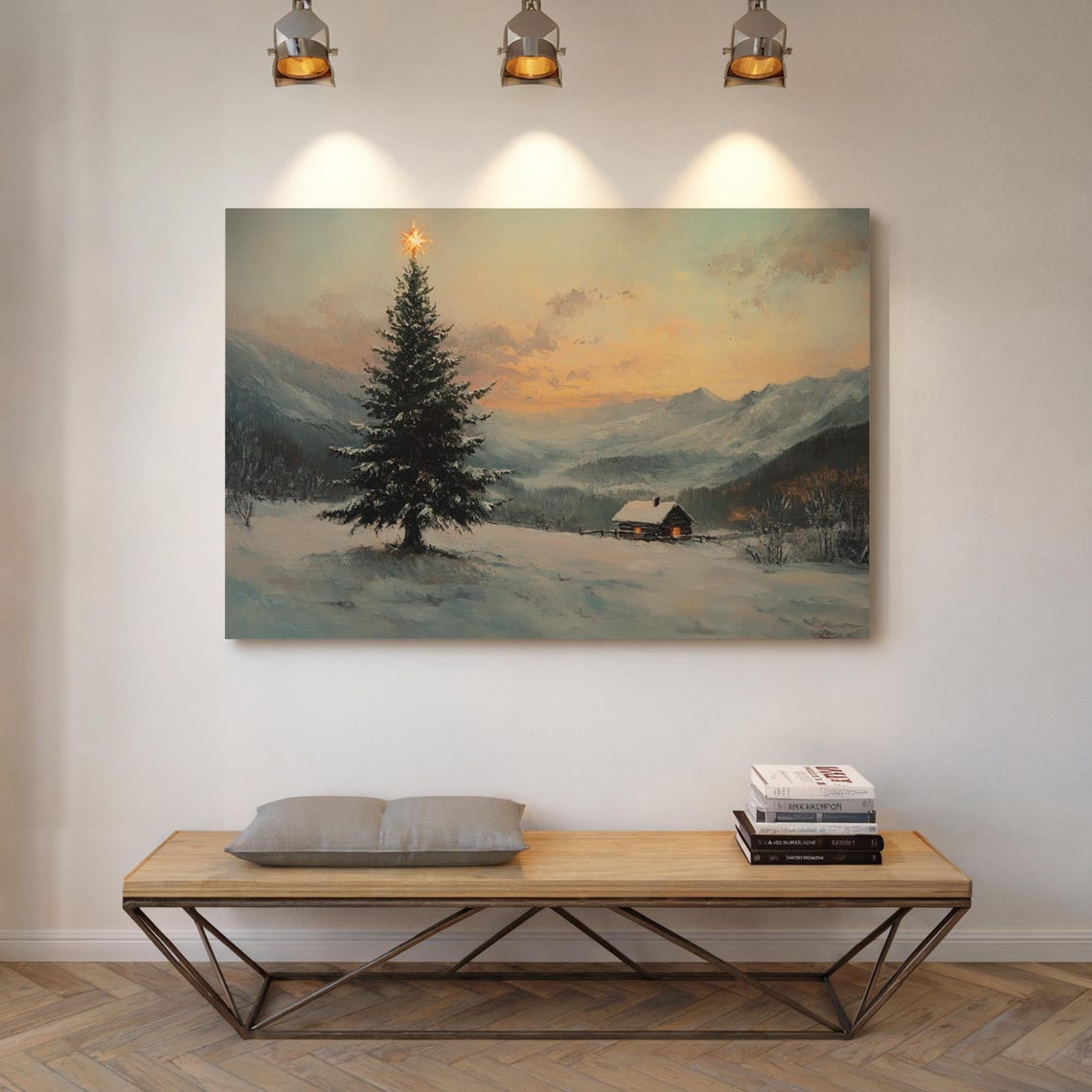 Tall Snowy Christmas Tree With Star Mountain Cabin Winter Poster - Image 4