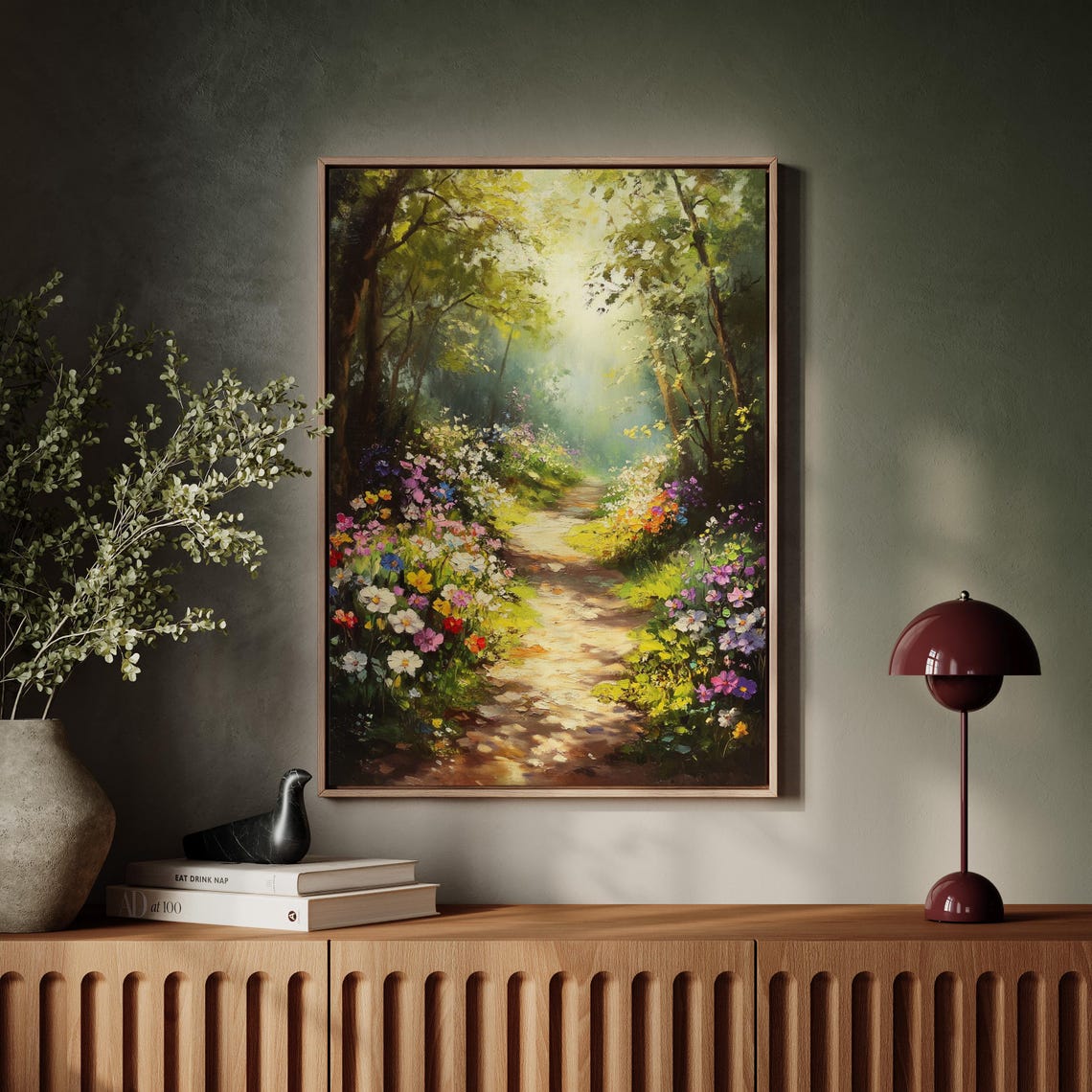 Enchanted Forest Path Sunlit Wildflowers Magical Woodland Poster