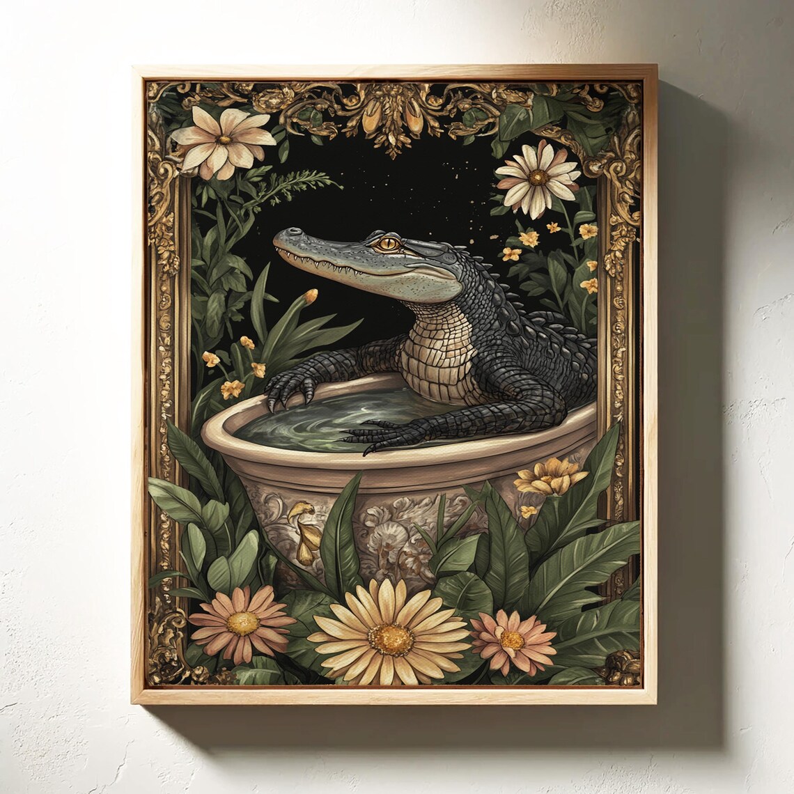 Elegant Alligator Bath Scene Ornate Frame Art Print - Image 3