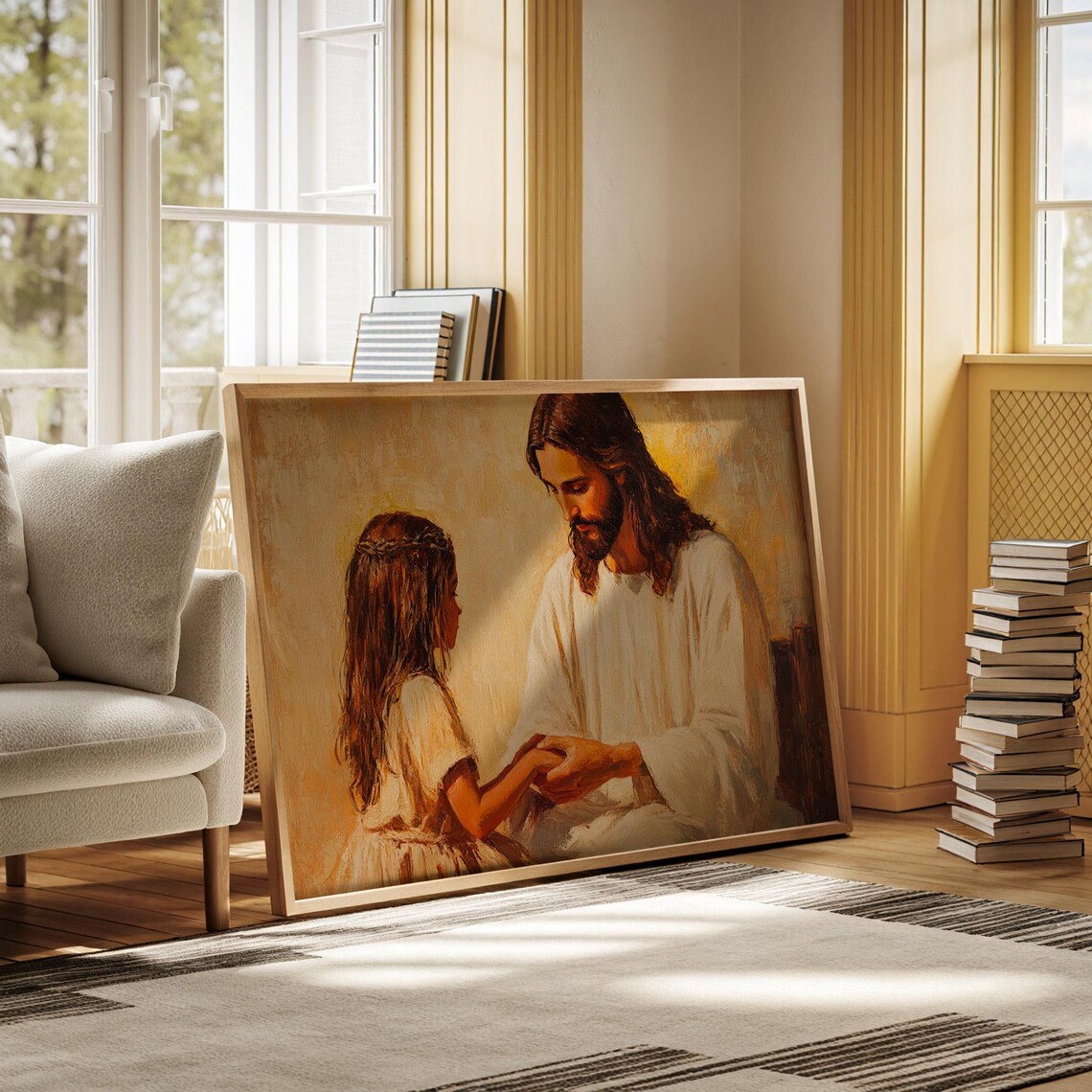 Jesus Holding Girls Hands, Inspirational Religious Art - Image 5