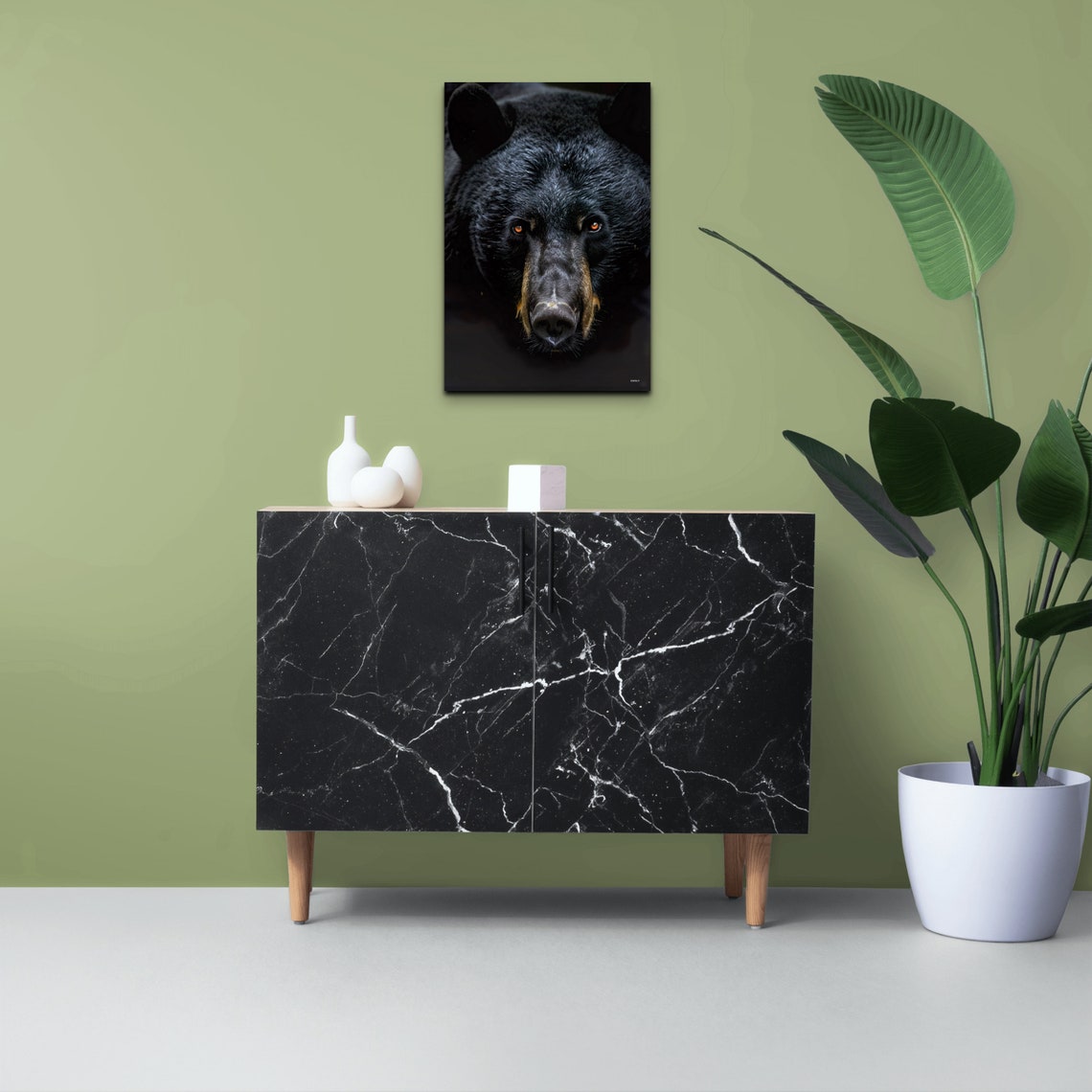 Black Bear Face Portrait Dramatic Dark Background Wildlife Wall Art - Image 3
