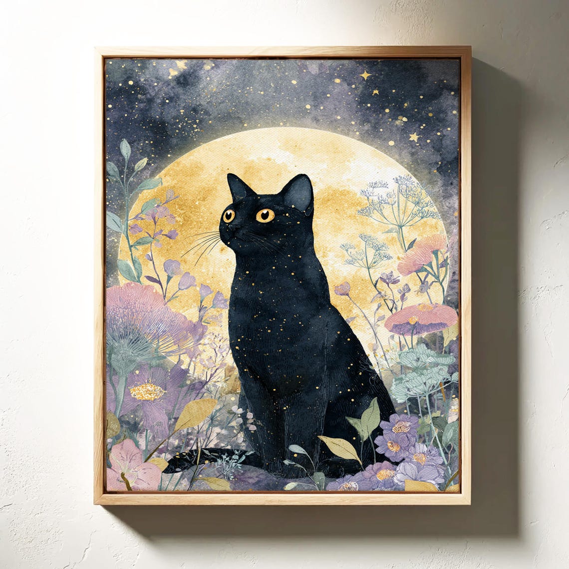 Mystical Black Cat Under Golden Moon