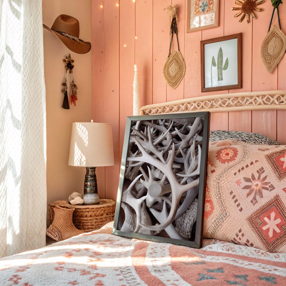 Rustic Deer Antler Pile Nature Inspired Wall Art