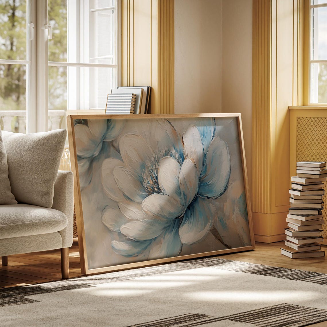 Blue And White Floral Textured Wall Art - Image 5