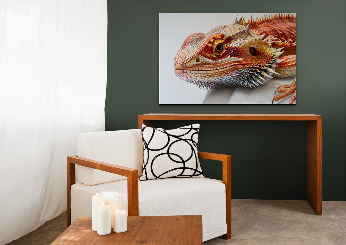 Bearded Dragon Close Up Portrait Fiery Orange Reptile Art Poster - Image 5