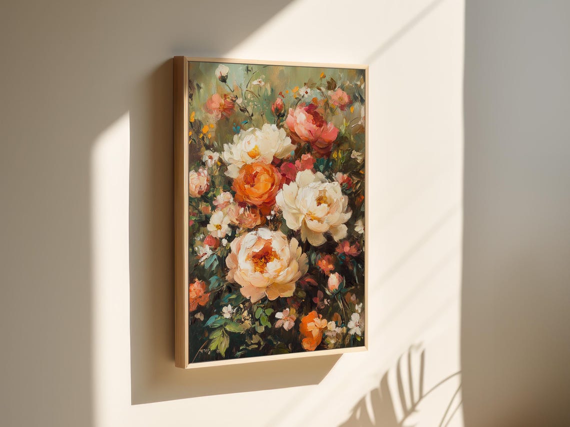 Vibrant Peony Bloom Colorful Floral Textured Oil Painting Poster - Image 4