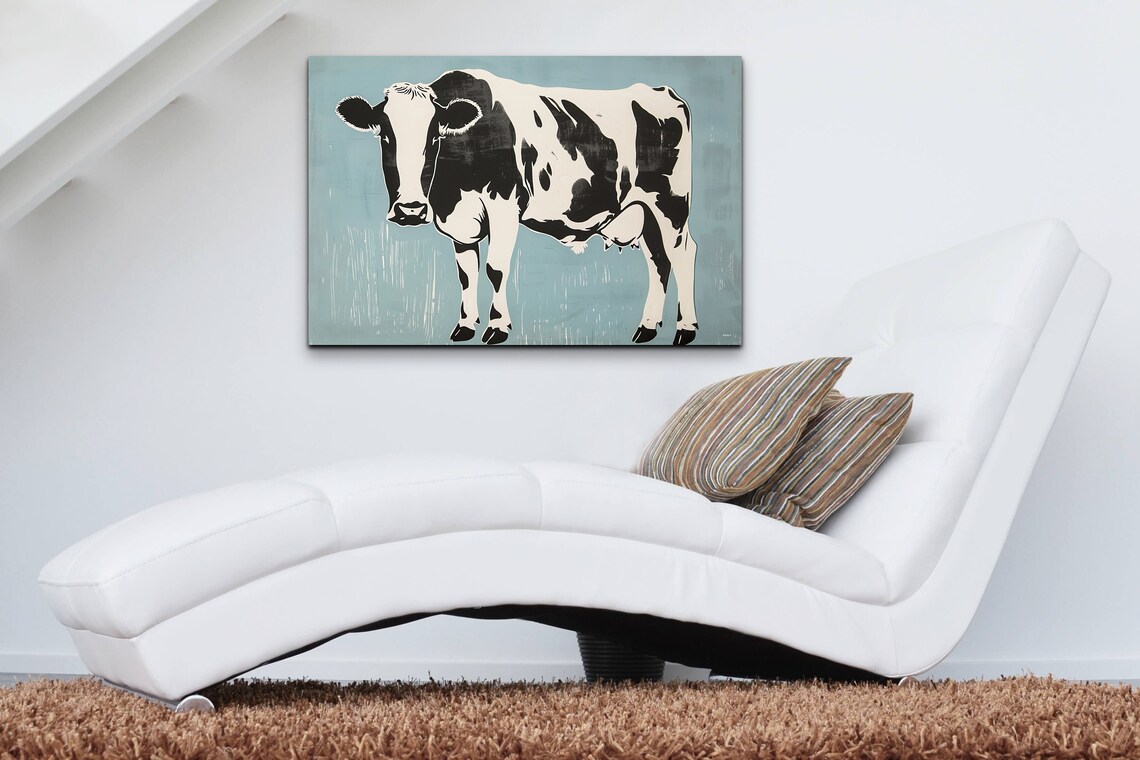 Holstein Friesian Cow Pop Art Style Blue Background Farm Poster - Image 7