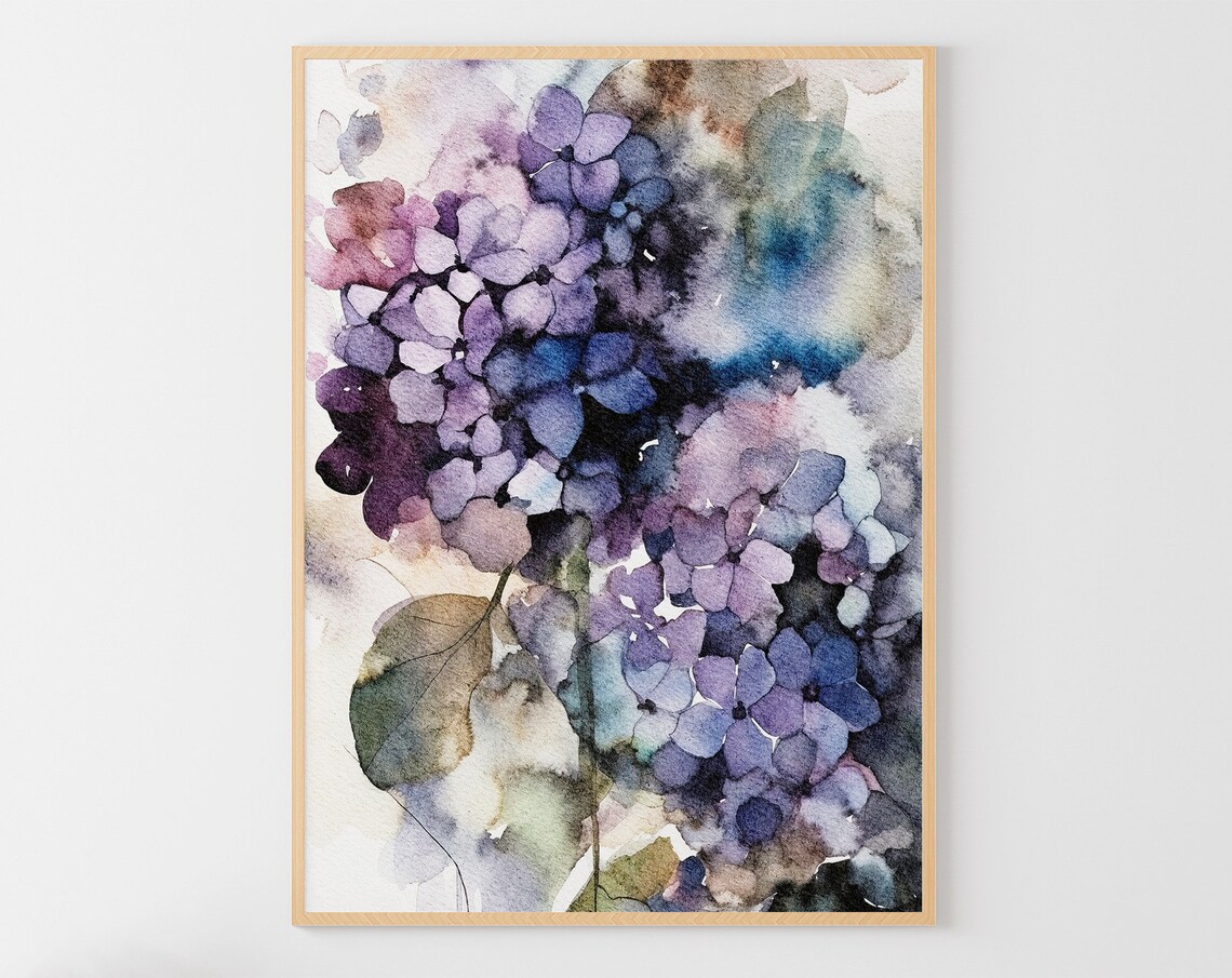 Hydrangea Watercolor Art Print, Botanical Poster