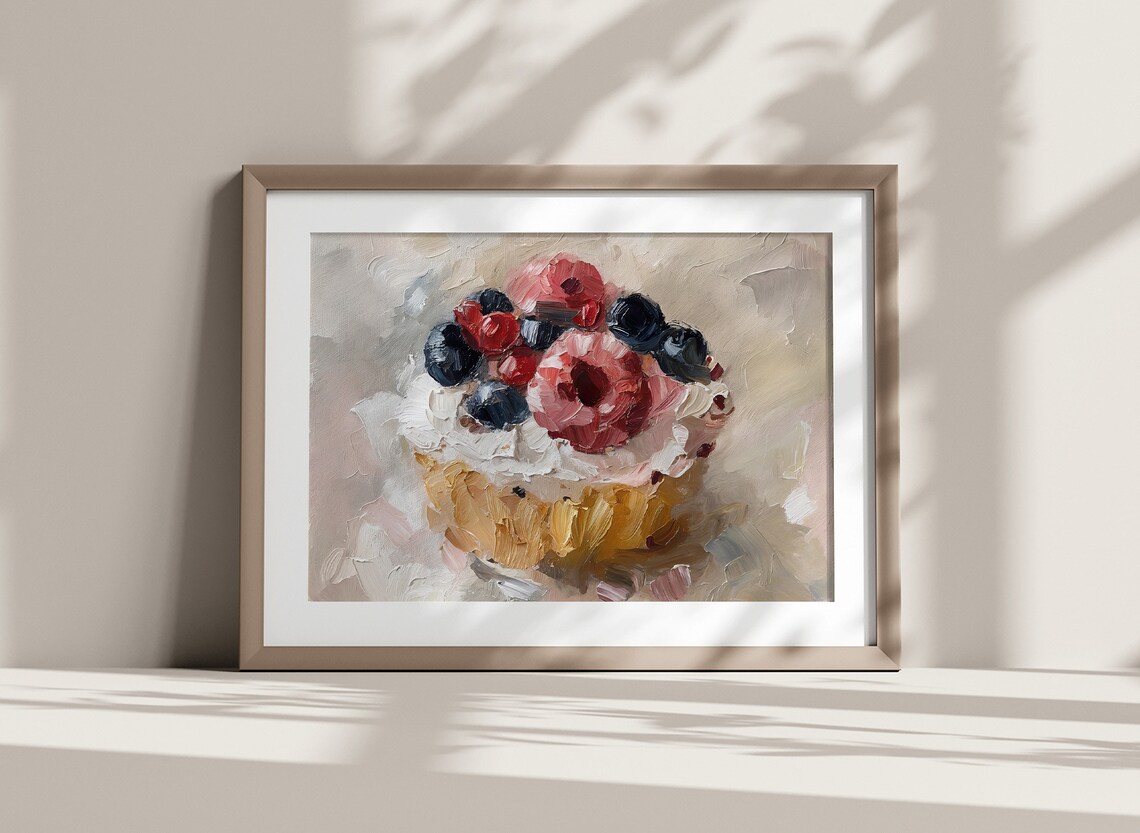 Berries Cupcake Oil Painting Dessert Art Print - Image 5
